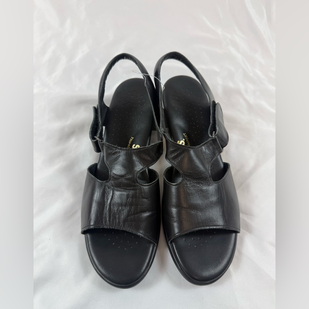 SAS Black Leather Comfort Sandals Slingback Adjustable Women Size 9 - Picture 3 of 11